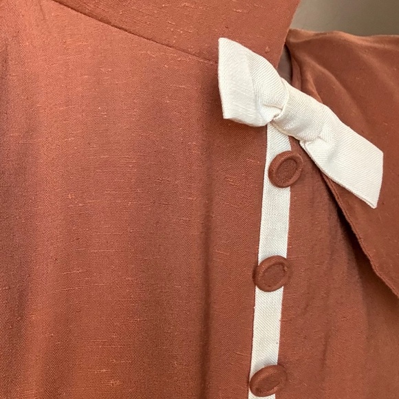 1940s brown linen a line midi dress decorative button front vintage medium - Picture 3 of 13